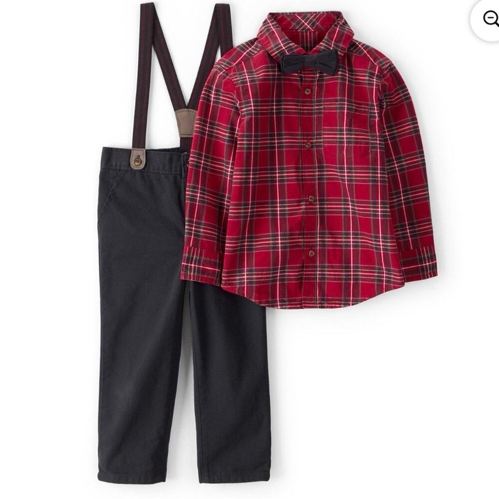 Carter's Classic Red Plaid Shirt and Black Trousers Set Size 2T (1095)